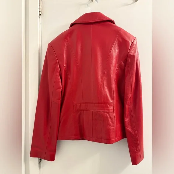 Red Leather Zip-up Jacket - Picture 9 of 12